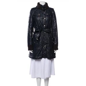 Marc by Marc Jacobs Trench Coat Blue Stand Collar Knee-Length Flap Pockets XS